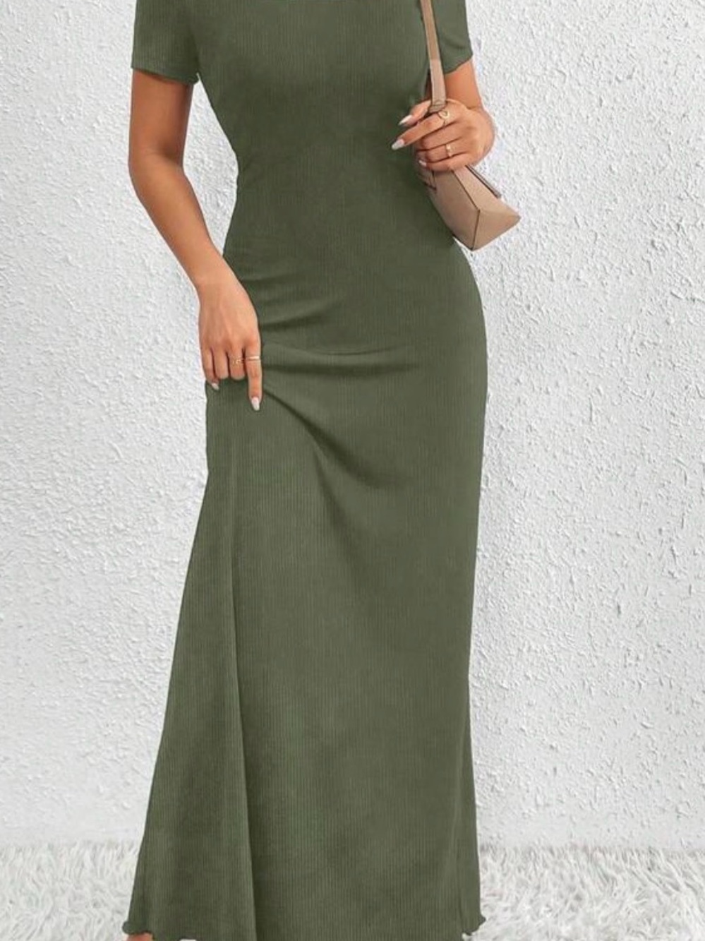 Ribbed Short-Sleeve Maxi Dress